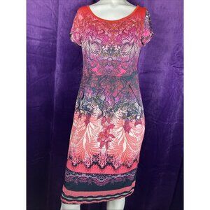 M Fuzzi Exploded Lace Print Rayon Jersey Dress Black Pink Italy